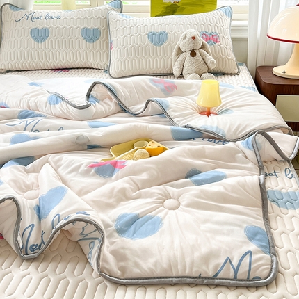 慕澄家纺 2024新款小版印花0.5乳胶凉席夏被四件套 心情
