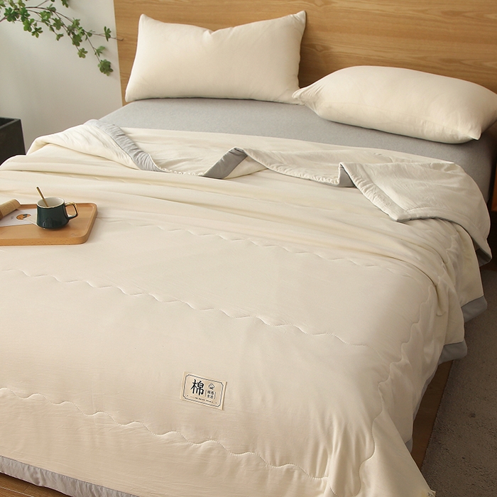 91家纺网 家纺一手货源 找家纺 猎鹿人家纺 2024新款纯色水洗棉纱棉花夏被 云朵白