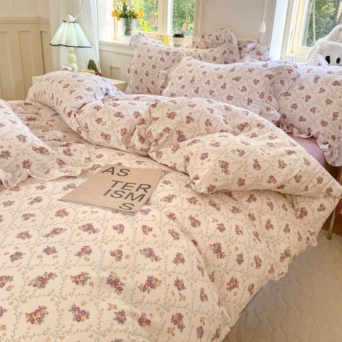 91家纺网 家纺一手货源 找家纺 上尚居 2024直播爆款韩版印花小清新卡通云朵棉四件套 依美莎