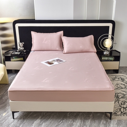 91家纺网 家纺一手货源 找家纺 宜派家纺 2024新款凉感丝刺绣凉席三件套 LC-粉-床笠