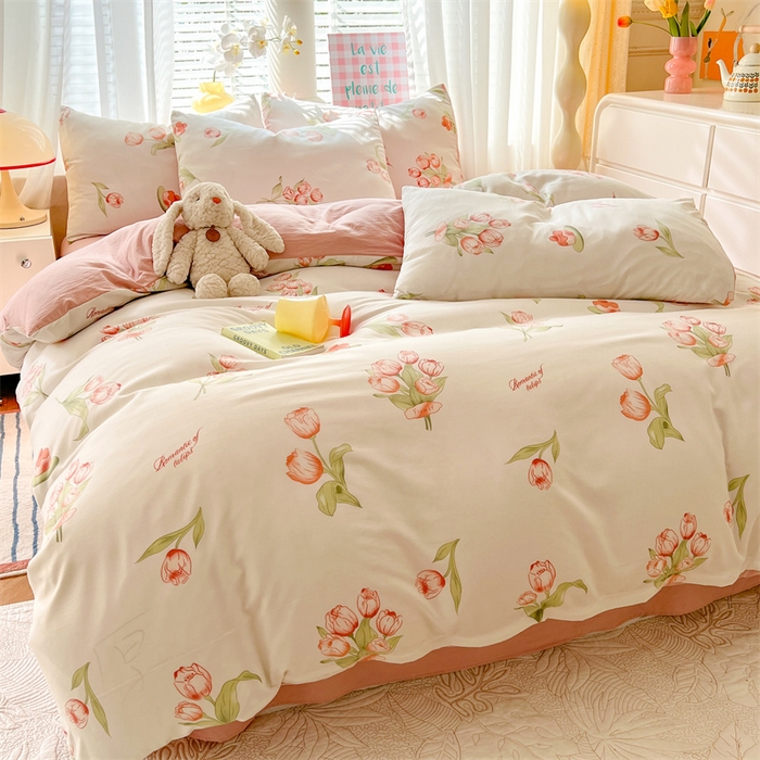 91家纺网 家纺一手货源 找家纺 多品 2024新款水洗棉双层纱四件套 郁香园