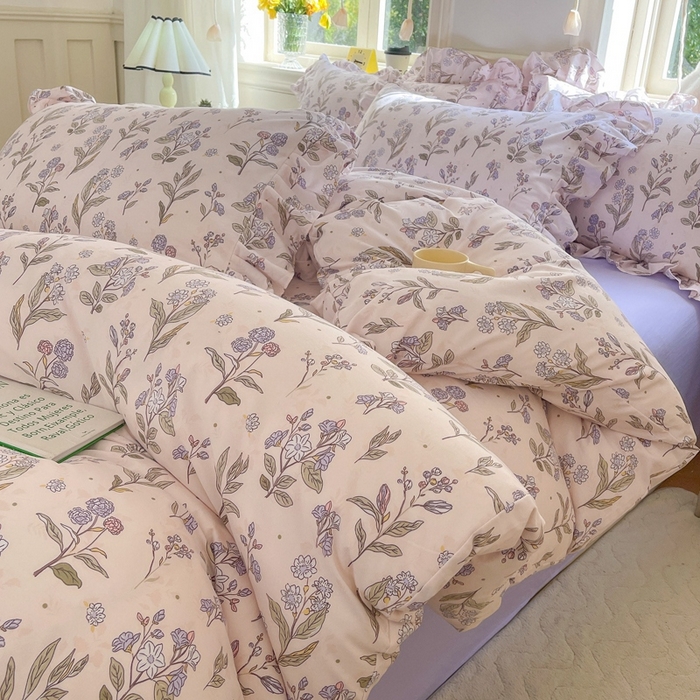 91家纺网 家纺一手货源 找家纺 上尚居 2024直播爆款韩版印花小清新卡通云朵棉四件套 花玉颜