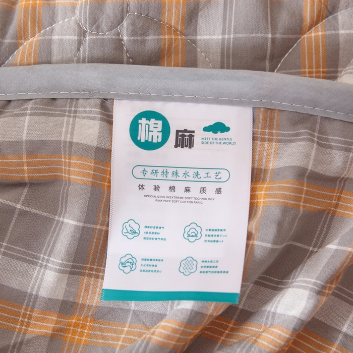 91家纺网 家纺一手货源 找家纺 杜先生 2024新款无印风水洗棉夹棉床笠 橙灰格