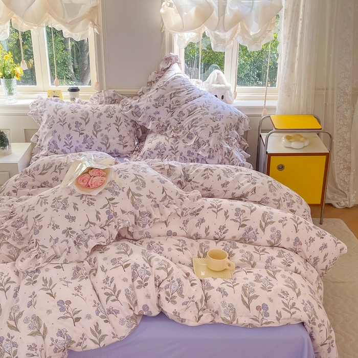 91家纺网 家纺一手货源 找家纺 上尚居 2024直播爆款韩版印花小清新卡通云朵棉四件套 花玉颜