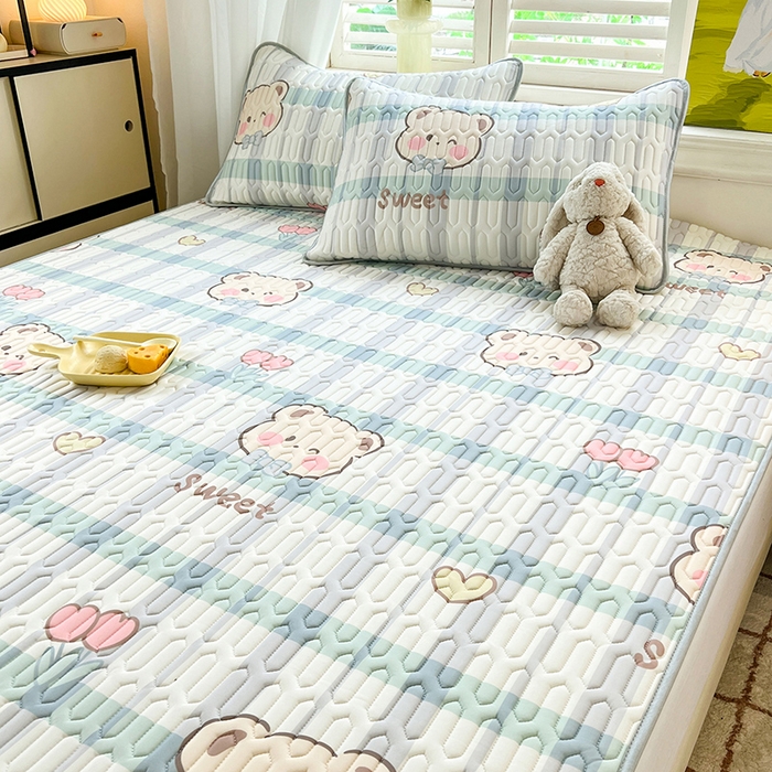 91家纺网 家纺一手货源 找家纺 慕澄家纺 2024新款小版印花0.5乳胶凉席系列 格子熊