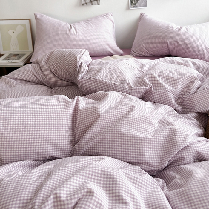 91家纺网 家纺一手货源 找家纺 水洗的故事 2024新款无印良品水洗棉四件套  小小格紫