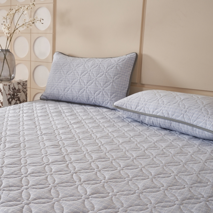 91家纺网 家纺一手货源 找家纺 杜先生 2024新款无印风水洗棉夹棉床笠 浅兰小格