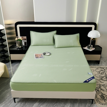 91家纺网 家纺一手货源 找家纺 宜派家纺 2024新款凉感丝刺绣凉席三件套 小花-绿-床笠