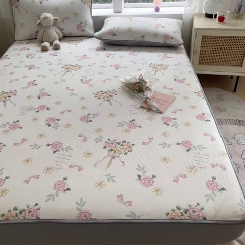 91家纺网 家纺一手货源 找家纺 星座 2025大斜纹复合冰丝凉席床笠款 拈花湾粉-床笠款