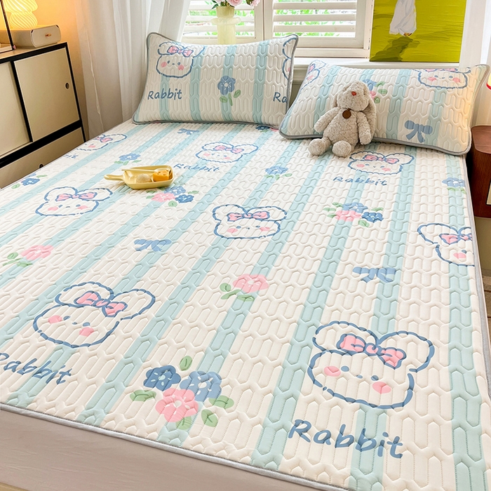 91家纺网 家纺一手货源 找家纺 慕澄家纺 2024新款小版印花0.5乳胶凉席系列 条纹兔