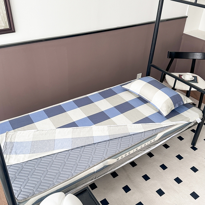 91家纺网 家纺一手货源 找家纺 凌云家纺 2025新款A类全棉加绒学生宿舍床垫套（全棉+宝宝绒） 蓝大格