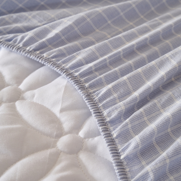 91家纺网 家纺一手货源 找家纺 杜先生 2024新款无印风水洗棉夹棉床笠 浅兰小格