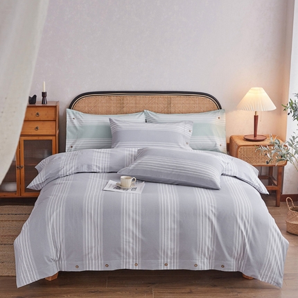 91家纺网 家纺一手货源 找家纺 金泰莱 2025新款21支全棉老粗布四件套纯棉四件套全棉四件套 宽条-灰