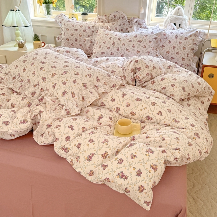 91家纺网 家纺一手货源 找家纺 上尚居 2024直播爆款韩版印花小清新卡通云朵棉四件套 依美莎