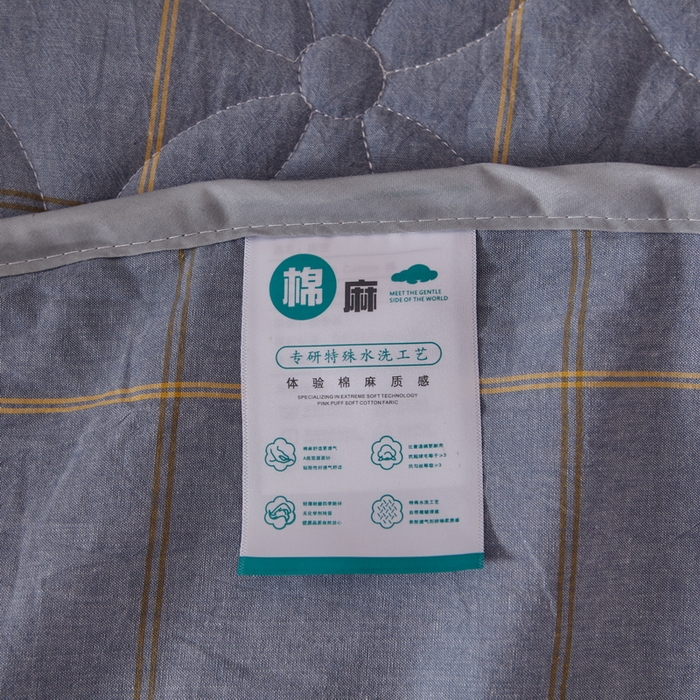 91家纺网 家纺一手货源 找家纺 杜先生 2024新款无印风水洗棉夹棉床笠 牛仔蓝大格