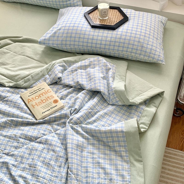 91家纺网 家纺一手货源 找家纺 水洗的故事2025新款A类色织水洗棉丝夏被四件套系列 青果格