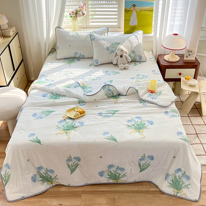 91家纺网 家纺一手货源 找家纺 慕澄家纺 2024新款小版印花0.5乳胶凉席夏被四件套 祈愿