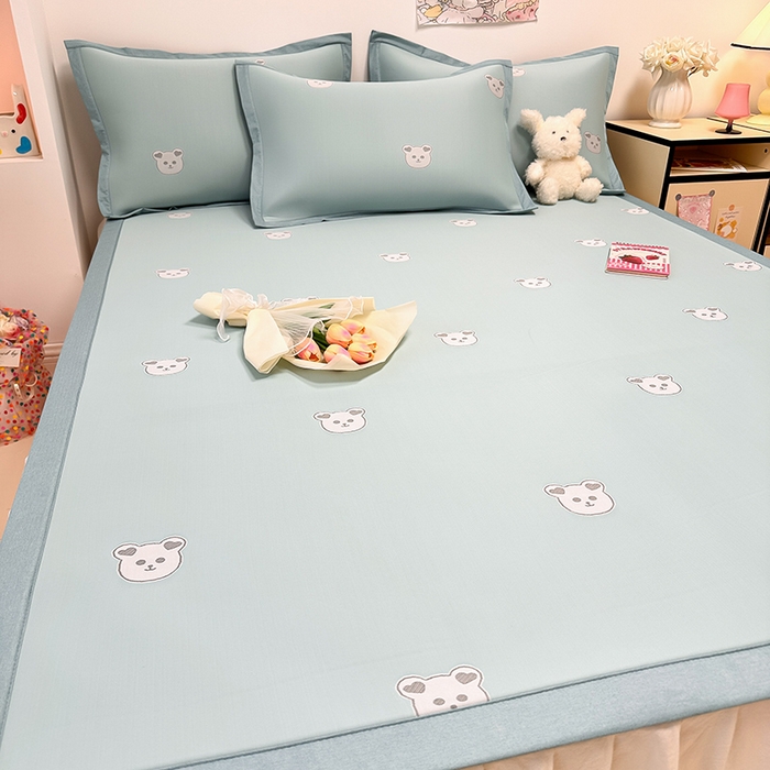 91家纺网 家纺一手货源 找家纺 全季家居 2024新款卡通提花系列PE凉感席 小熊-北极蓝