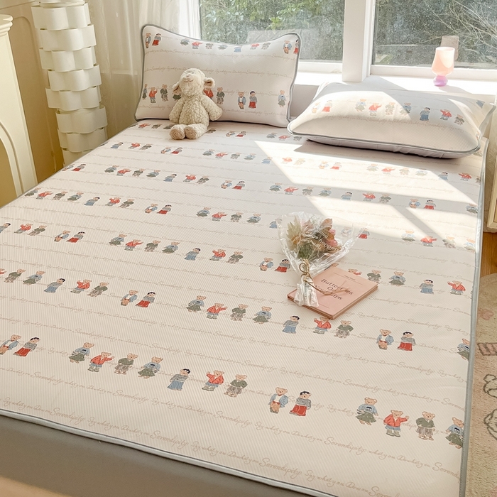 91家纺网 家纺一手货源 找家纺 星座 2025大斜纹复合冰丝凉席床笠款 萌熊印象-床笠款