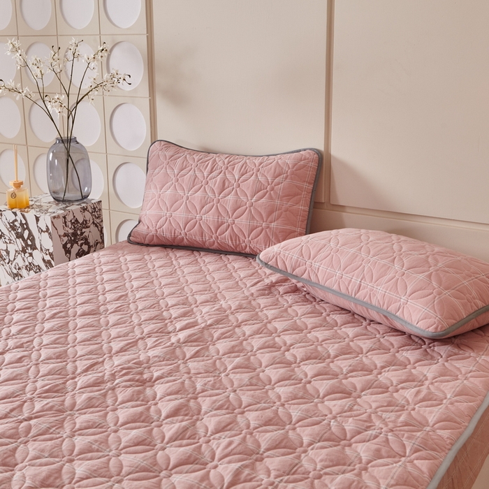 91家纺网 家纺一手货源 找家纺 杜先生 2024新款无印风水洗棉夹棉床笠 蜜粉大格