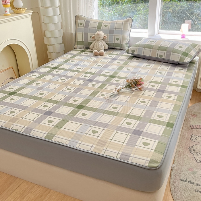 91家纺网 家纺一手货源 找家纺 星座 2025大斜纹复合冰丝凉席床笠款 爱心气泡绿-床笠款