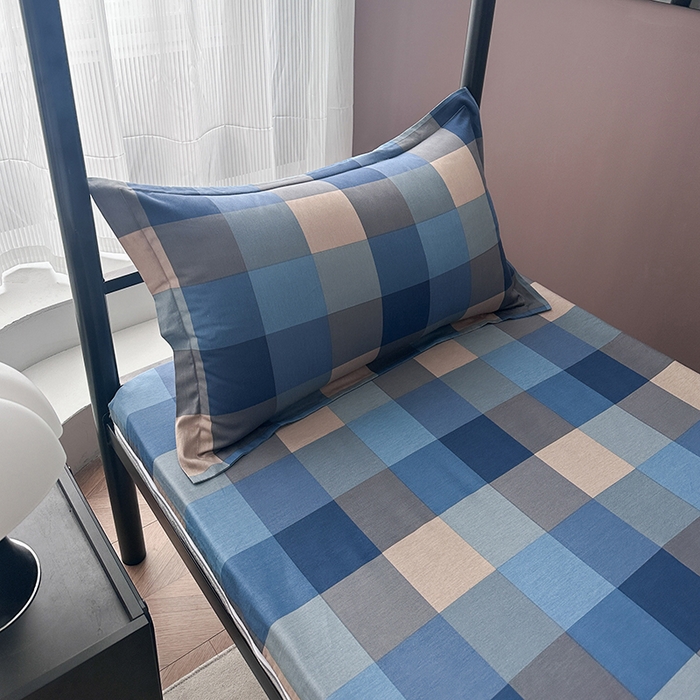 91家纺网 家纺一手货源 找家纺 凌云家纺 2025新款A类全棉加绒学生宿舍床垫套（全棉+宝宝绒） 灰蓝格