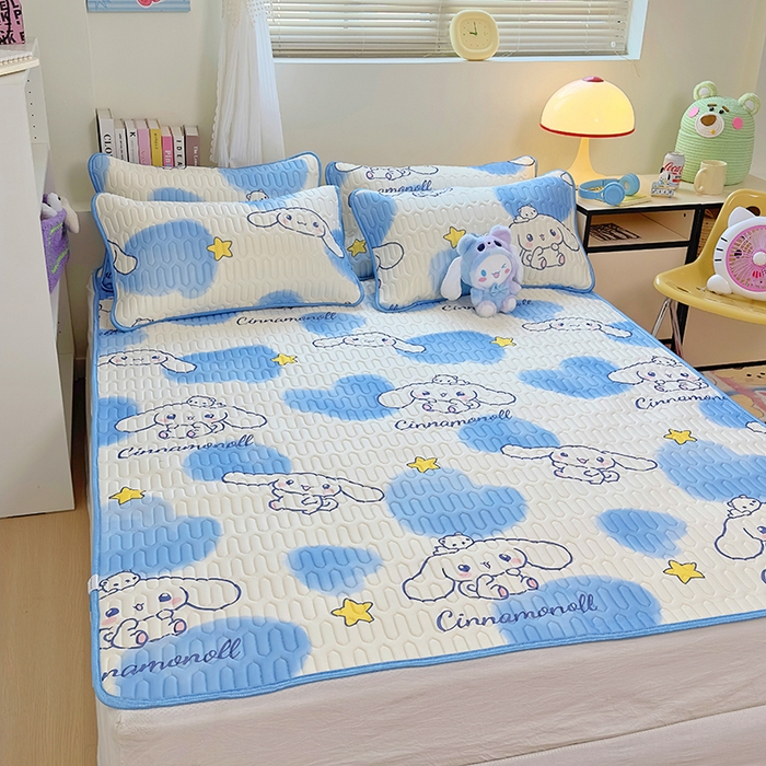 91家纺网 家纺一手货源 找家纺 澳萝拉 2024新款A类凉感丝三丽鸥乳胶凉席 蓝心大耳狗