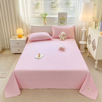 91家纺网 家纺一手货源 找家纺 卧趣家纺 2024新品全棉老粗布单品床单床笠系列-单品床单系列 莱卡-粉