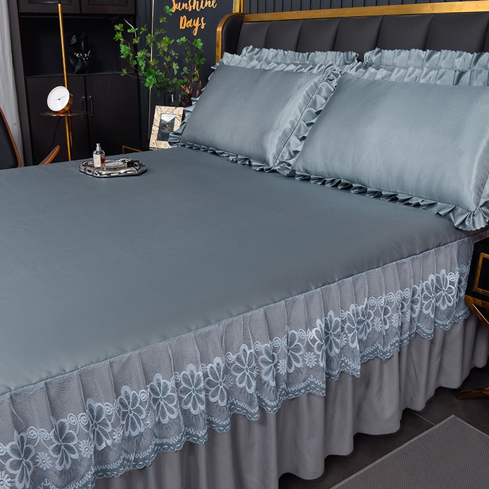 91家纺网 家纺一手货源 找家纺 艾裙海  2025新款纯色床裙款冰丝凉席 绅士灰