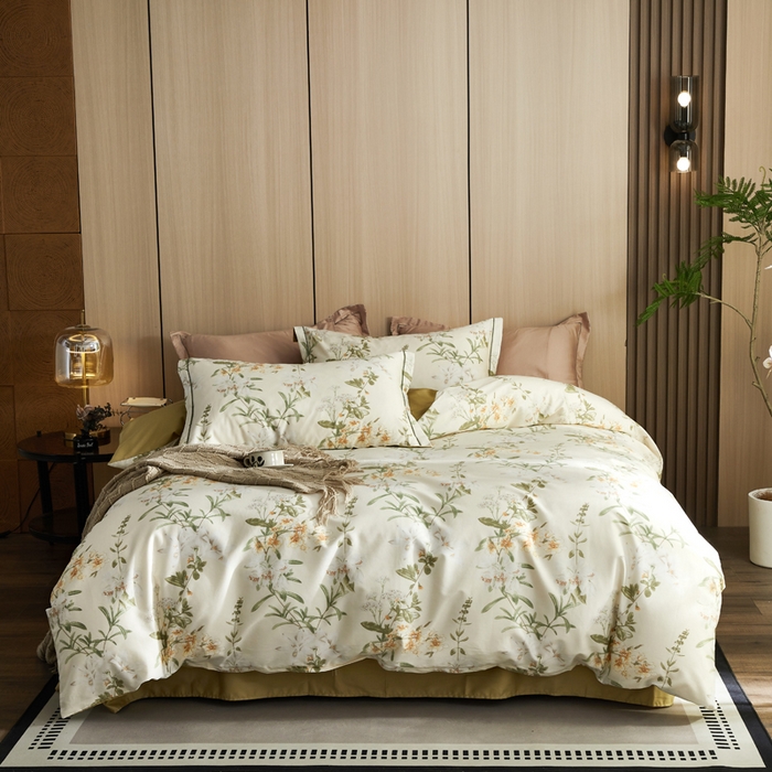 91家纺网 家纺一手货源 找家纺 怡家居 2024新款100支长绒棉印花四件套 花想容