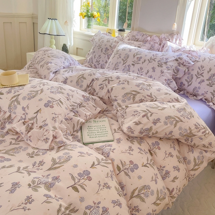 91家纺网 家纺一手货源 找家纺 上尚居 2024直播爆款韩版印花小清新卡通云朵棉四件套 花玉颜