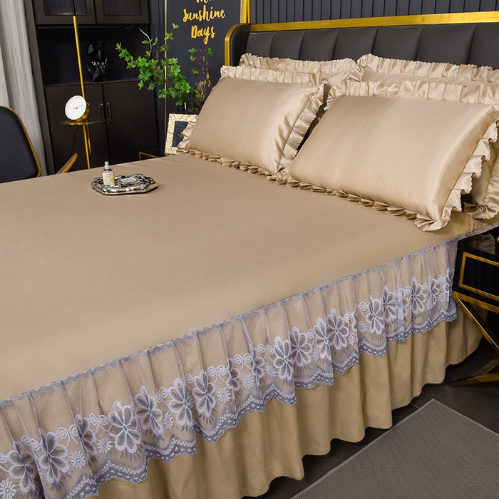 91家纺网 家纺一手货源 找家纺 艾裙海  2025新款纯色床裙款冰丝凉席 玫瑰金