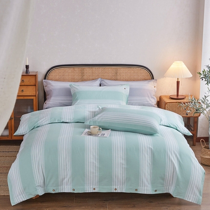 91家纺网 家纺一手货源 找家纺 金泰莱 2025新款21支全棉老粗布四件套纯棉四件套全棉四件套 宽条-绿