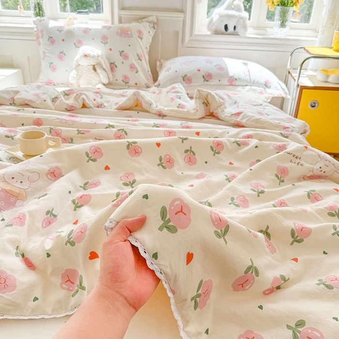 91家纺网 家纺一手货源 找家纺 创优家纺  2025新款A类皱皱纱小花边夏被 曼塔玫瑰