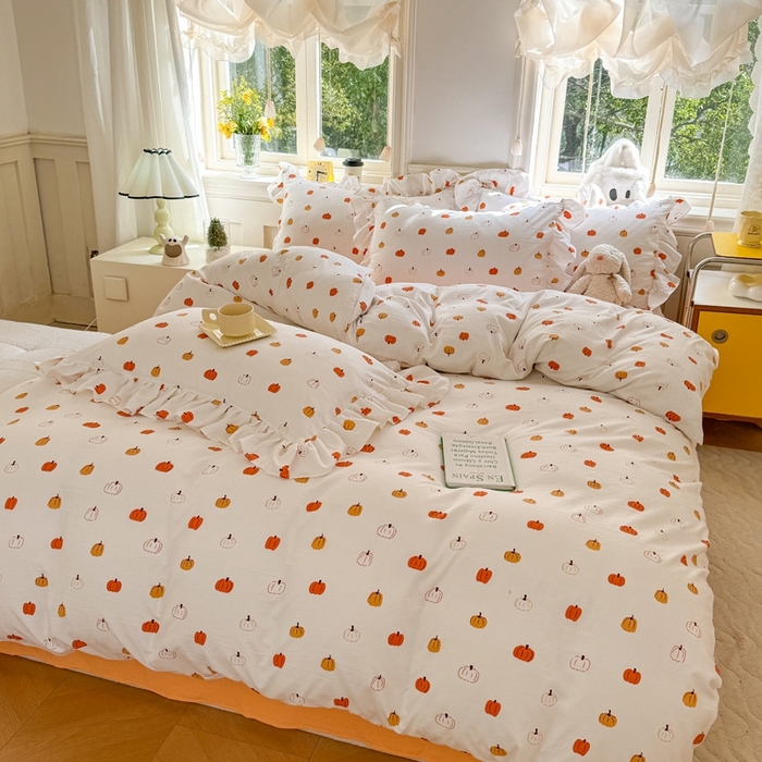 91家纺网 家纺一手货源 找家纺 上尚居 2024直播爆款韩版印花小清新卡通云朵棉四件套 南瓜乐园