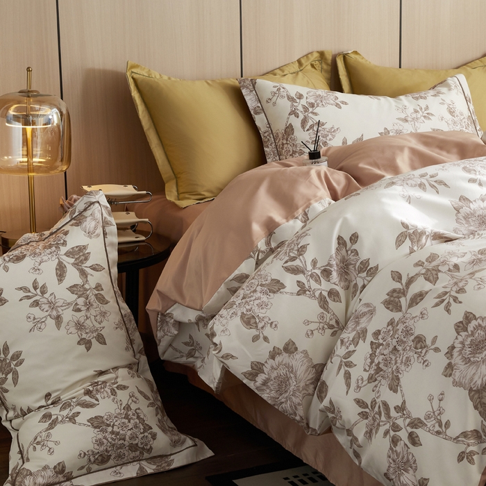 91家纺网 家纺一手货源 找家纺 怡家居 2024新款100支长绒棉印花四件套 花菲语-粉