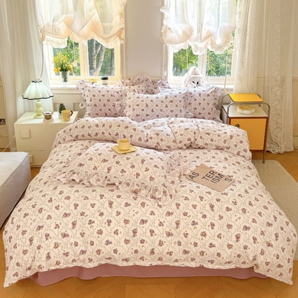 91家纺网 家纺一手货源 找家纺 上尚居 2024直播爆款韩版印花小清新卡通云朵棉四件套 依美莎