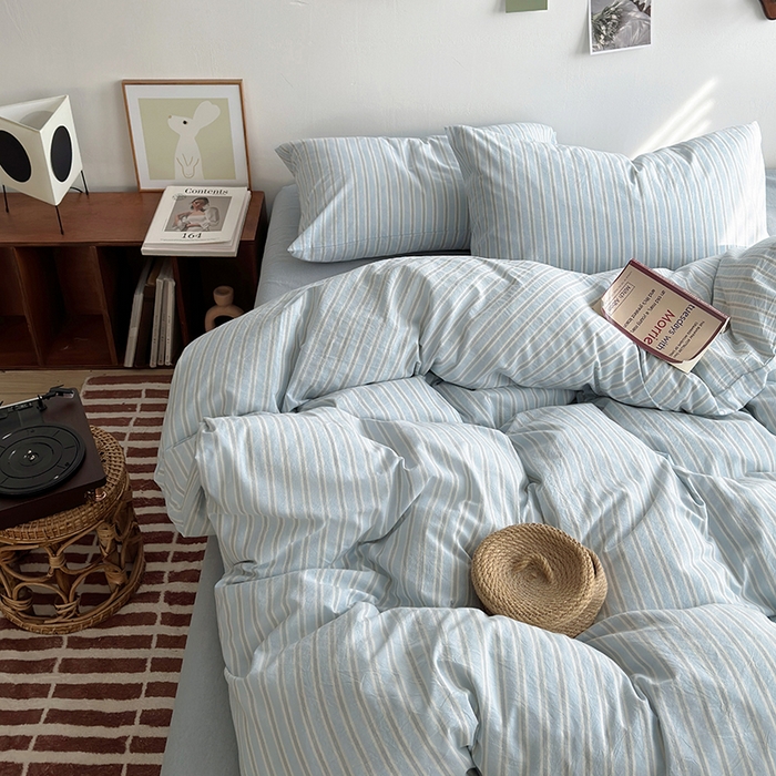 91家纺网 家纺一手货源 找家纺 水洗的故事 2024新款无印良品水洗棉四件套  湘叶兰