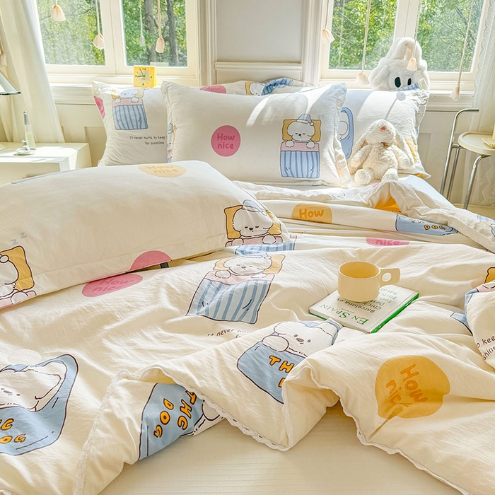 91家纺网 家纺一手货源 找家纺 创优家纺  2025新款A类皱皱纱小花边夏被 嘟嘟熊