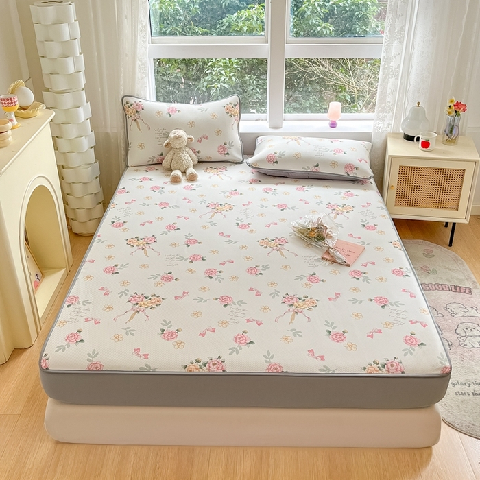 91家纺网 家纺一手货源 找家纺 星座 2025大斜纹复合冰丝凉席床笠款 拈花湾粉-床笠款