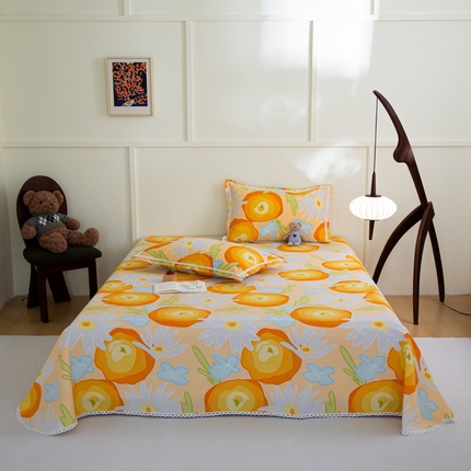 91家纺网 家纺一手货源 找家纺 （总）萌宝老粗布毛绒玩具 2025新款原棉老粗布印花床单系列细纱帆布软凉席三枚段条花边款