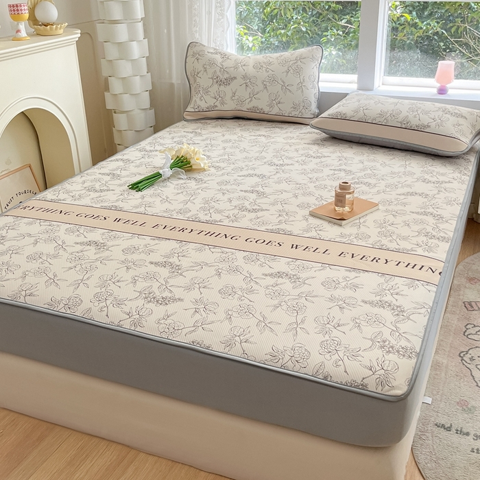 91家纺网 家纺一手货源 找家纺 星座 2025大斜纹复合冰丝凉席床笠款 午后茶花-床笠款