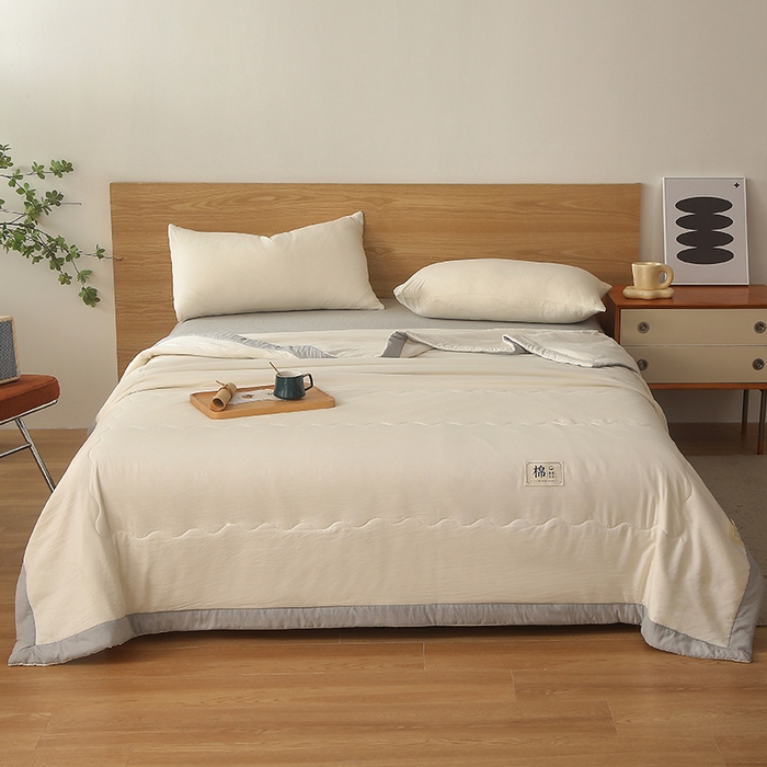 91家纺网 家纺一手货源 找家纺 猎鹿人家纺 2024新款纯色水洗棉纱棉花夏被 云朵白