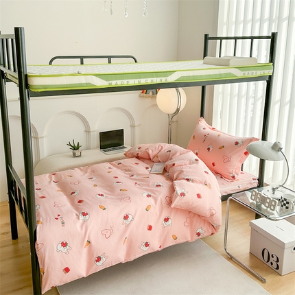 91家纺网 家纺一手货源 找家纺 凌云家纺 2025新款A类全棉床垫套款三件套 水果兔-粉