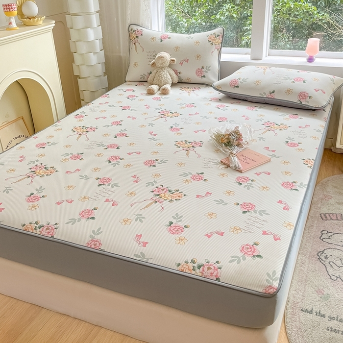 91家纺网 家纺一手货源 找家纺 星座 2025大斜纹复合冰丝凉席床笠款 拈花湾粉-床笠款