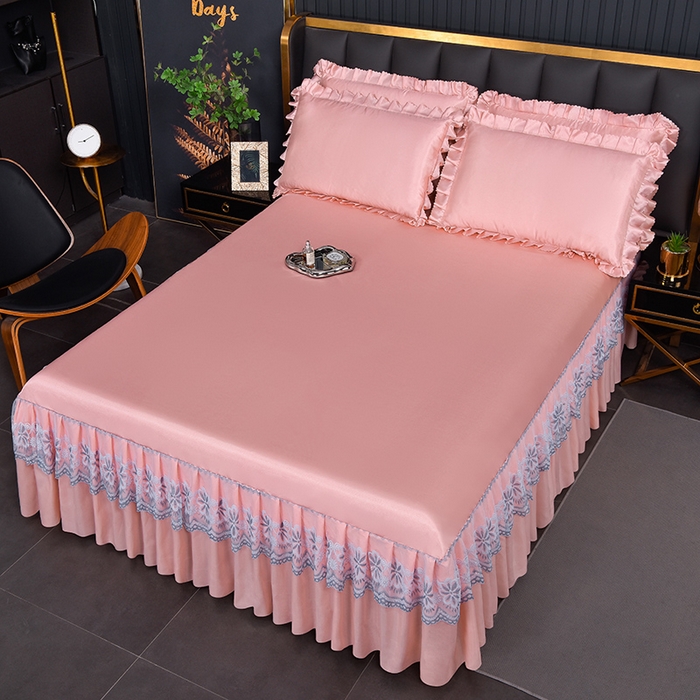 91家纺网 家纺一手货源 找家纺 艾裙海  2025新款纯色床裙款冰丝凉席 香槟玉