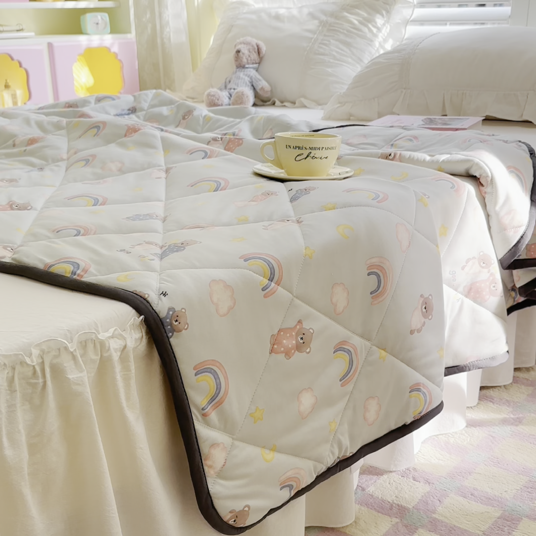 91家纺网 家纺一手货源 找家纺 琪格格纺织 2024新款A类卡通印花清新大豆针织夏被 200*230cm-夏被 针织被-睡衣派对