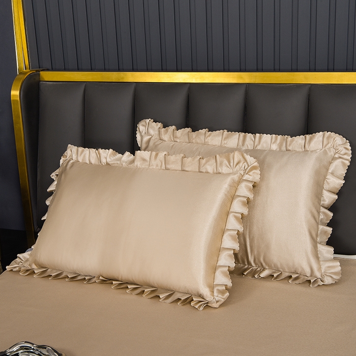 91家纺网 家纺一手货源 找家纺 艾裙海  2025新款纯色床裙款冰丝凉席 玫瑰金