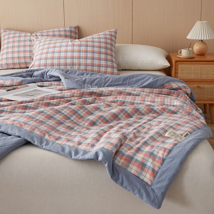 91家纺网 家纺一手货源 找家纺 猎鹿人家纺 2024新款水洗棉棉花夏被 贝拉-粉