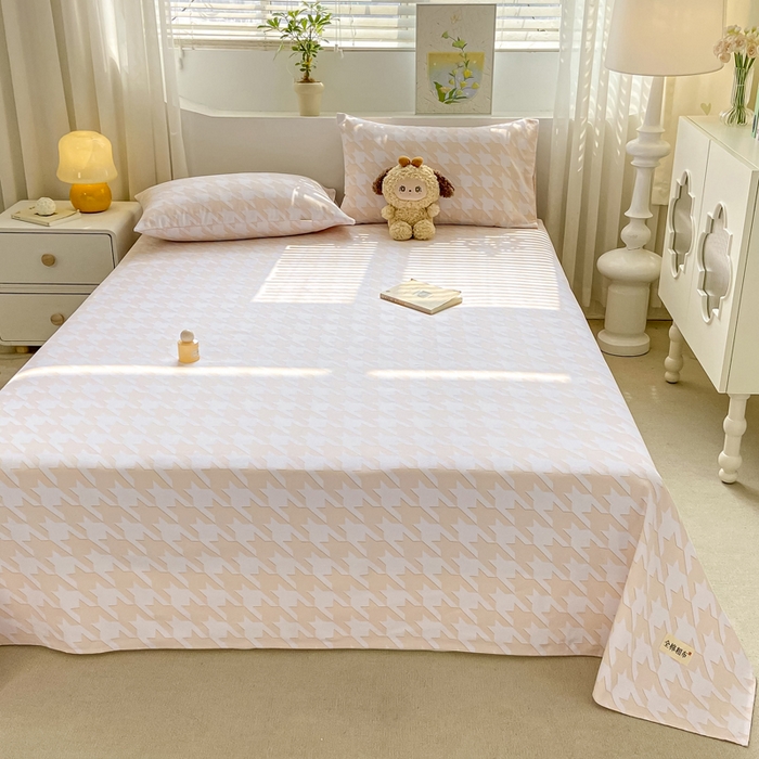 91家纺网 家纺一手货源 找家纺 卧趣家纺 2024新品全棉老粗布单品床单床笠系列-单品床单系列 千鸟格-米